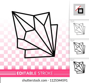 Crystal thin line icon. Outline web sign of gemstone. Mineral linear pictogram with different stroke width. Simple vector symbol, transparent background. Ruby Crystal editable stroke icon without fill