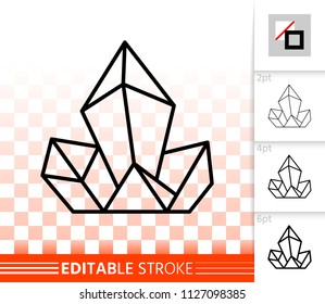 Crystal thin line icon. Outline web sign of gemstone. Mineral linear pictogram with different stroke width. Simple vector symbol, transparent background. Crystal editable stroke icon without fill