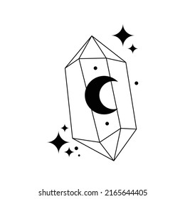 Crystal thin line. Simple magical crystal black contour symbol. Witchy.
