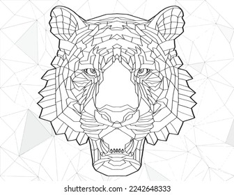 Crystal tiger on crystal background. Line art.