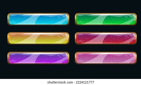 Crystal title banners set for epic game design. decorative frames. Vector buttons for web or GUI development.  rpg fantasy game assets and equipment, Cartoon vector illustration