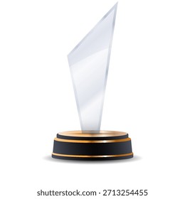 Crystal trophy in bronze with polished transparency, engraved wreath detailing, and third-place medal emblem ideal for competitive events, academic awards, and business recognition designs
