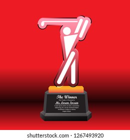 Crystal trophy certificate design template on red background.
