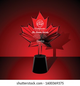 Crystal trophy certificate design template on Red background. Vector Illustration
