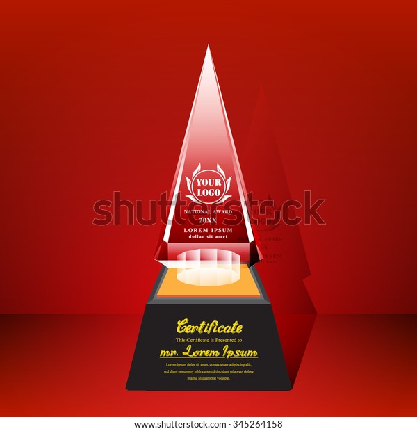 Crystal Trophy Certificate Design Template On Red Background