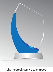 Crystal Trophy Design Vector Illustration, Award Momento Design 3d Illustration Art, Plain Blue Crystal Award Isolated