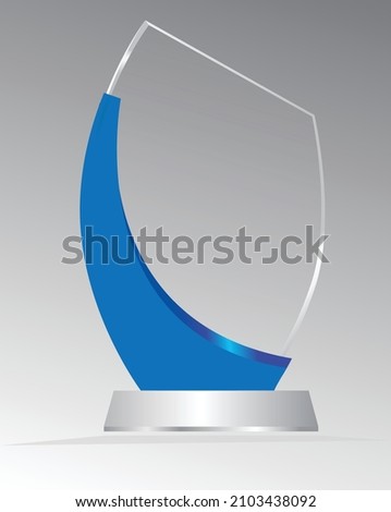Crystal Trophy design vector illustration, Award momento design 3d illustration art, Plain Blue Crystal Award isolated