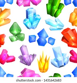 Crystal vector crystalline stone or gem and precious gemstone for jewellery illustration set of jewel or mineral stony crystallization of natural quartz isolated on background