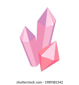 Icono plano del vector de cristal. Color rosa cristal, tambor de cuarzo rosa, amor, magia. Icono para juego, sitio, aplicación. Estilo vectorial plano, ilustración de dibujos animados.