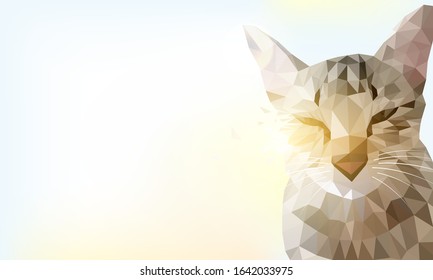 
Crystal vector image with glittering golden light effect, designed as a gray polygon geometric cat on a white background.