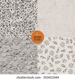 Crystal, wave, brush stroke seamless pattern collection. Vector trendy seamless pattern set.

