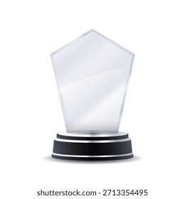 Trofeo ganador de cristal en color plata con superficies transparentes pulidas, detalles de corona grabados y placa metálica de segundo lugar ideal para premios corporativos, concursos e ilustraciones de logros