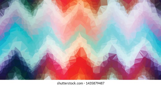 Crystalized Vertical Stripe And Chevron Zig Zag Gradient Seamless Repeat Vector Pattern.  Individual solid triangles that make a gradient when viewed together. Generative art.  Blue, red, purple.