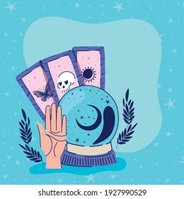 bola cristalina y conjunto de iconos esotéricos diseño de ilustraciones vectoriales