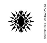 Crystalline form with intricate facets. Sharp, angular protrusions extend outwards from central diamond shape. Symbol of brilliance, luxury, or raw power. Bold graphic element with striking symmetry. Modern abstract design for impactful visuals.