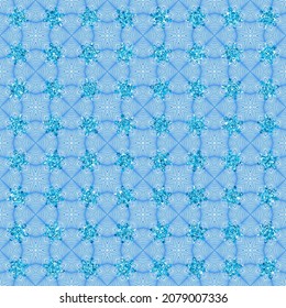 Kristalline Schneeflocken. Wintermuster. Nahtlose Textur. Blaue Farbtöne.
