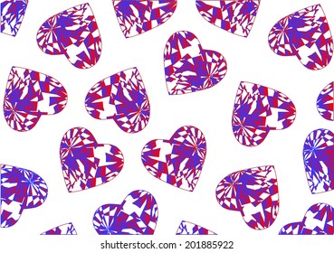 crystallized heart illustration colored effect. a like mosaic tiles, repeating composition. fashion clothing for women.for t shirt, vector print pattern seamless