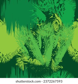 Crystallized and wrikled green shapes with green background; abstract camouflage seamless pattern