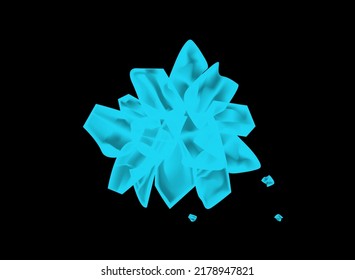 Kristalle aus blauem Badesalz, Nahaufnahme. Realistische Vektorgrafik einzeln auf schwarzem Hintergrund.