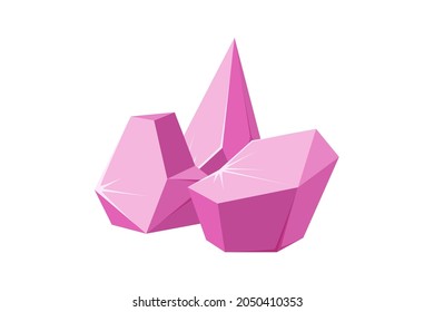 Crystals Broken Into Pieces. Smashed Ruby Crystals. Broken Gemstones Or Pink Rocks. Vector Illustration In Cartoon Style