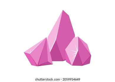 Crystals Broken Into Pieces. Smashed Ruby Crystals. Broken Gemstones Or Pink Rocks. Vector Illustration In Cartoon Style