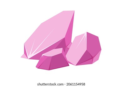 Crystals Broken Into Pieces. Smashed Ruby Crystals. Broken Gemstones Or Pink Rocks. Vector Illustration In Cartoon Style