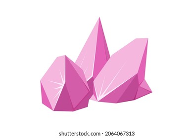 Crystals Broken Into Pieces. Smashed Ruby Crystals. Broken Gemstones Or Pink Rocks. Vector Illustration In Cartoon Style