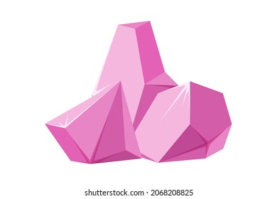 Crystals Broken Into Pieces. Smashed Ruby Crystals. Broken Gemstones Or Pink Rocks. Vector Illustration In Cartoon Style