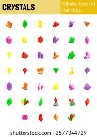 Crystals Collection Icon Set Flat Style