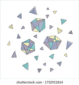 Crystals cute magical set. Vector artwork. Doodle collection. Cute kids, children sketch. Hand drawn illustration.