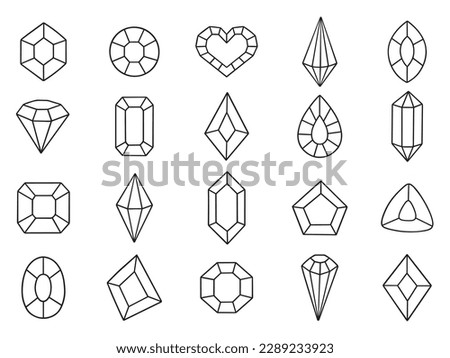 Crystals doodle set. Diamonds, quarts, gems in sketch style. Hand drawn vector illustration isolated on white background