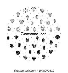 Crystals flat line icons set. Geometric gems diamonds. Simple flat vector illustration for geology, jewelry store, web site or mobile app.