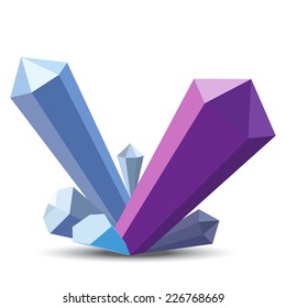 Crystals in flat style on white background