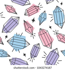 Crystals, hand drawn overlapping background. Design wallpaper vector. Seamless pattern with gems collection. Decorative colored illustration, good for printing. Colorful backdrop