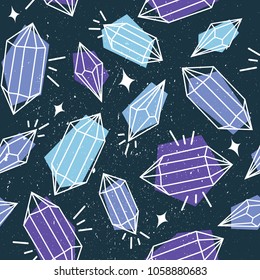 Crystals, hand drawn overlapping background. Design wallpaper vector. Seamless pattern with gems collection. Decorative colored illustration, good for printing. Colorful backdrop
