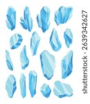 Crystals of ice, iceberg broken pieces of ice, icicles, cold frozen blocks ice mountain, winter landscape for game design cartoon vector illustration
