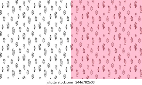 Kristalle Illustrationsmuster im Doodle-Stil. Eine Reihe von Kristallen. Kollektion von einfachen grafischen Zeichnungen von Kristallen, Steinen, Diamanten. Clipart isoliert auf weißem Hintergrund. Doodle von Edelsteinen