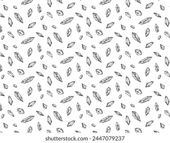 Patrón de ilustración de cristales en estilo doodle. Un conjunto de cristales. colección de dibujos gráficos simples de cristales, piedras, diamantes. Clipart aislado sobre fondo blanco. Doodle de piedras preciosas