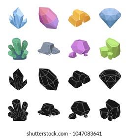 Crystals, Iron Ore. Precious Minerals And A Jeweler Set Collection Icons In Black,cartoon Style Vector Symbol Stock Illustration Web.