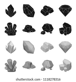 Crystals, Iron Ore. Precious Minerals And A Jeweler Set Collection Icons In Black,monochrome Style Vector Symbol Stock Illustration Web.