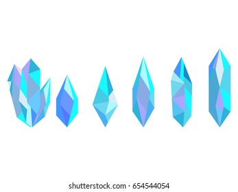 Crystals isolated on white background. Minerals, design elements. Vector illustration