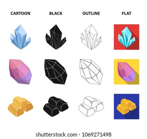 Crystals, minerals, gold bars. Precious minerals and jeweler set collection icons in cartoon,black,outline,flat style vector symbol stock illustration web.