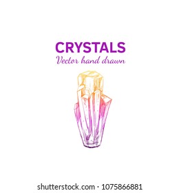 Crystals and Minerals. Vector hand drawn illustration. Isolated objects. Yoga. Spirituality