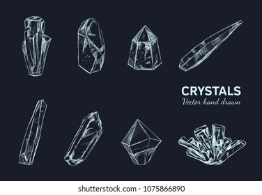 Crystals and Minerals. Vector hand drawn illustration. Isolated objects. Yoga. Spirituality