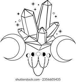 Crystals with moon celestial astrology icon.