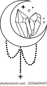 Crystals with moon celestial astrology icon.