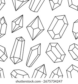 Patrón de contorno de cristales. Cristales místicos, esotéricos, mágicos o curativos. Piedras preciosas, amatista, rubí, zafiro, esmeralda, topacio y cuarzo.