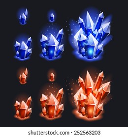 Crystals resources set. Vector illustration.
