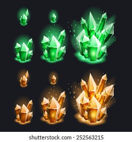 Crystals resources set. Vector illustration.