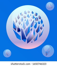Crystals Round Shaped Flowing in Bubbles